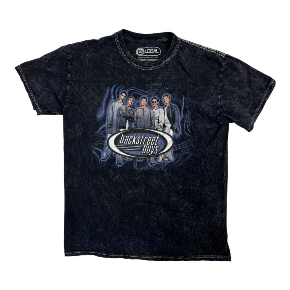 Vintage Backstreet Boys Graphic T-Shirt Women Medium Black Acid Wash Retro